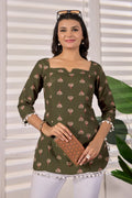 Aarzoo Olive Green Cotton Kurti for Women