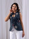 Ira Indigo Cotton Tie-Up Back Kurti