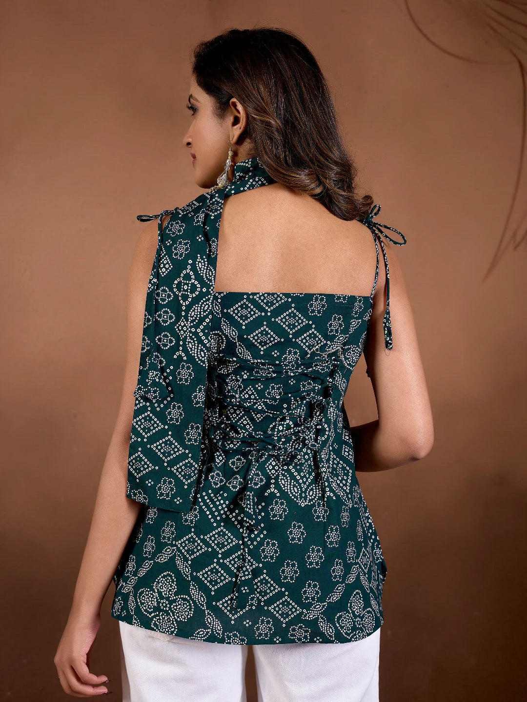 Ziva Teal Cotton Corset-Style Lace-Up Back Kurti