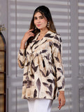 Gulnaar Cream Cotton V-neck Lapel-style Short Kurti