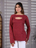 Nayra Red Cotton Back Tie-Up Kurti