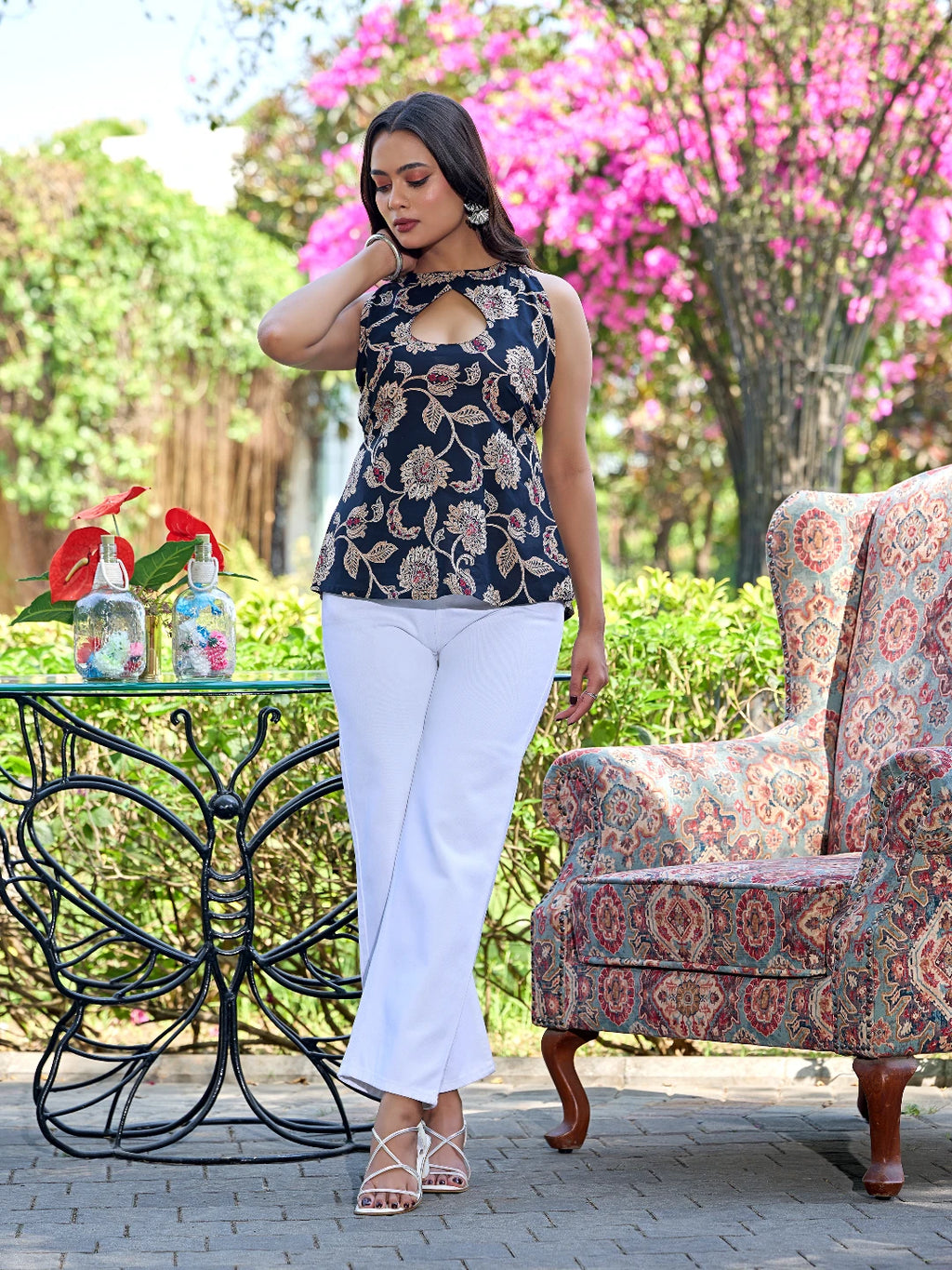 Shanaya Navy Blue Cotton Back Tie-Up Kurti