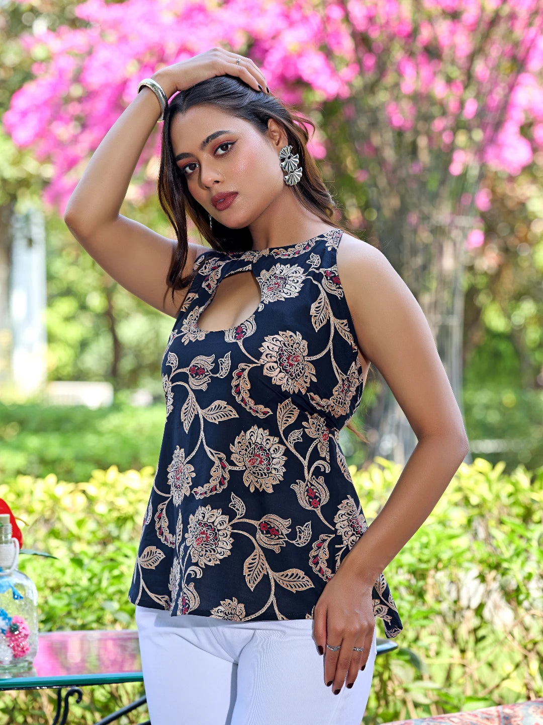 Shanaya Navy Blue Cotton Back Tie-Up Kurti