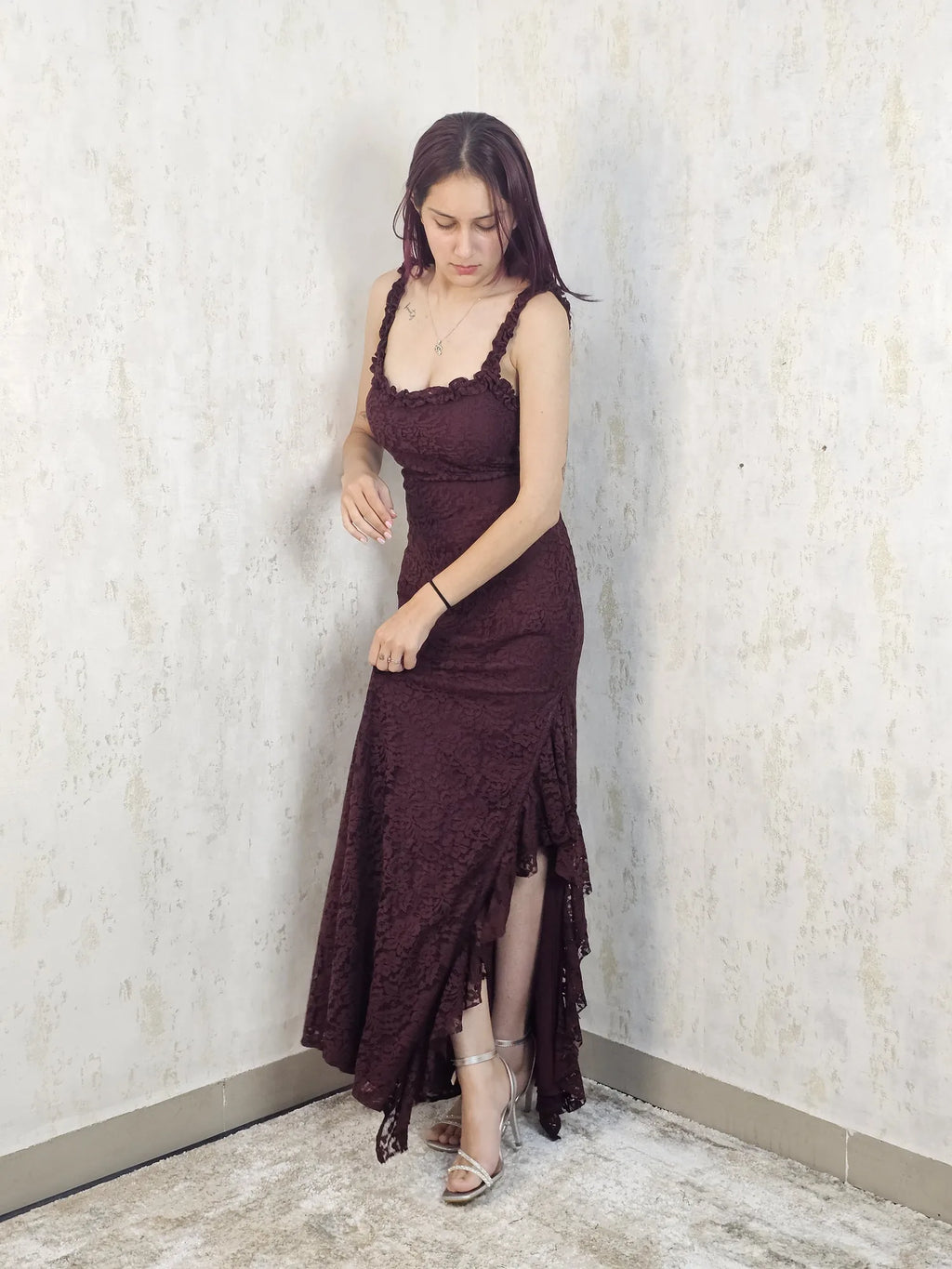 Raschel Backless Lace Maxi Dress