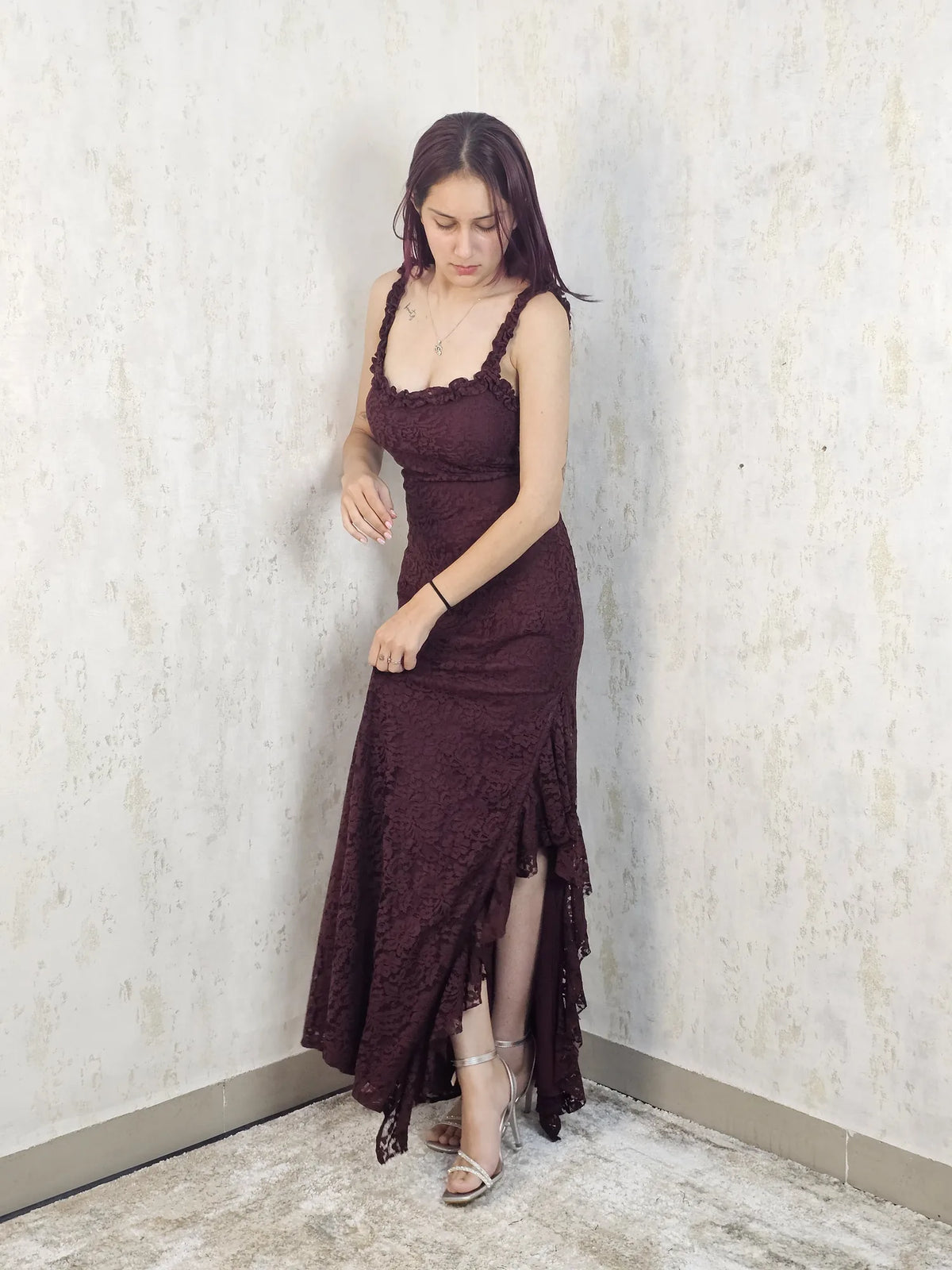 Raschel Backless Lace Maxi Dress