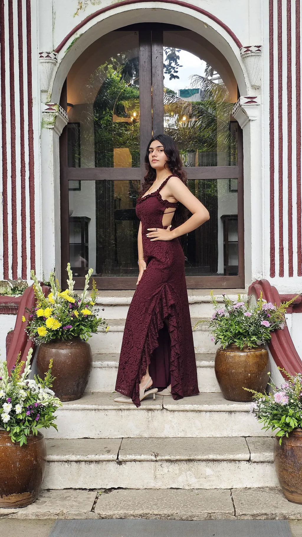 Raschel Backless Lace Maxi Dress
