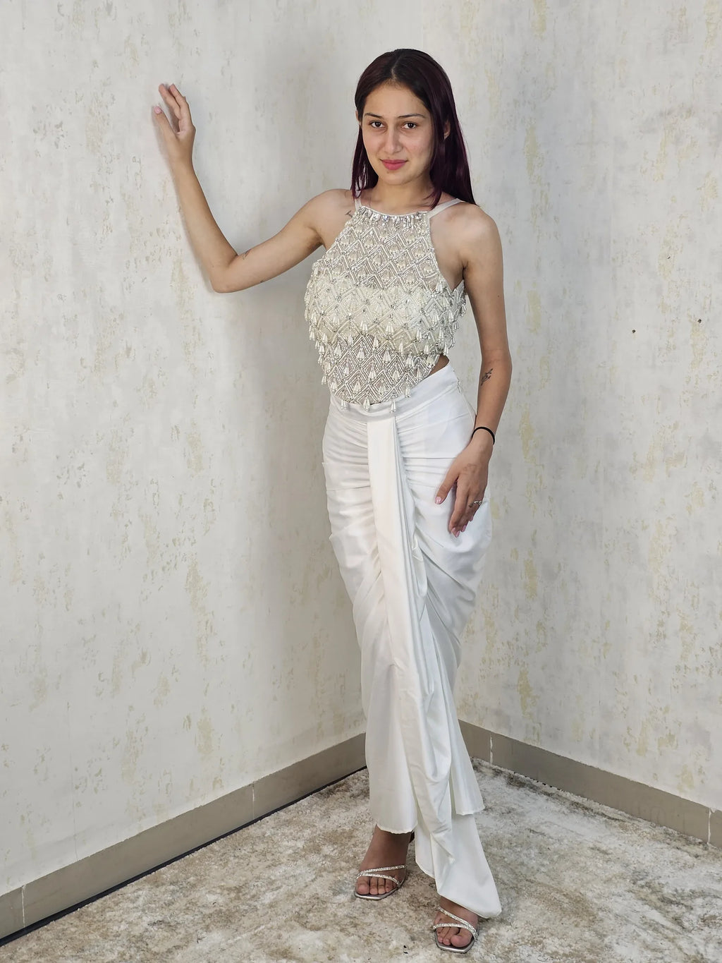 Aurelia Pearl Embellished Draped Pants Set