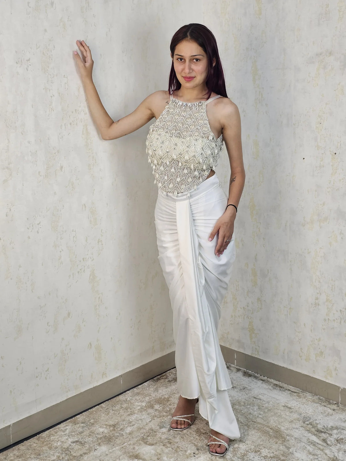 Aurelia Pearl Embellished Draped Pants Set