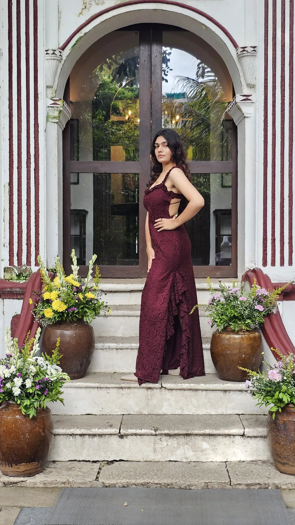 Raschel Backless Lace Maxi Dress