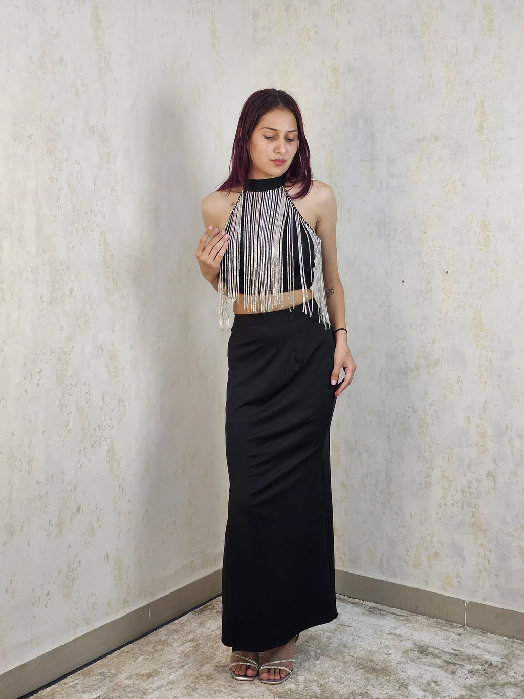Nyx Élan Black Embellished Two-Piece Maxi Set
