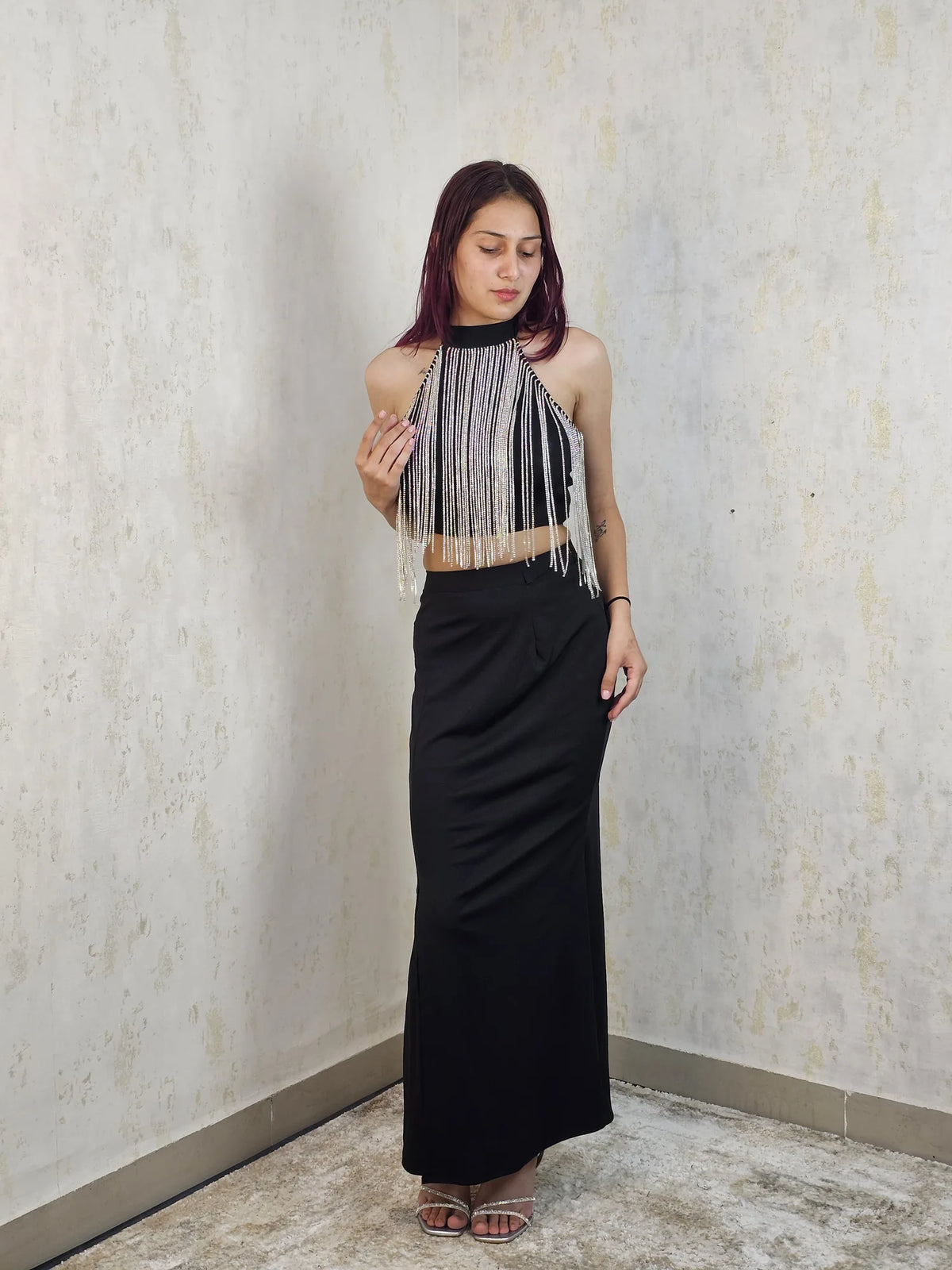 Nyx Élan Black Embellished Two-Piece Maxi Set