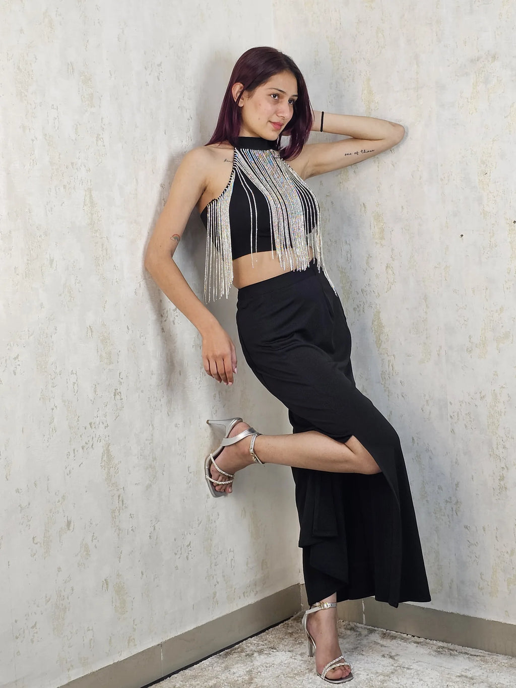 Nyx Élan Black Embellished Two-Piece Maxi Set