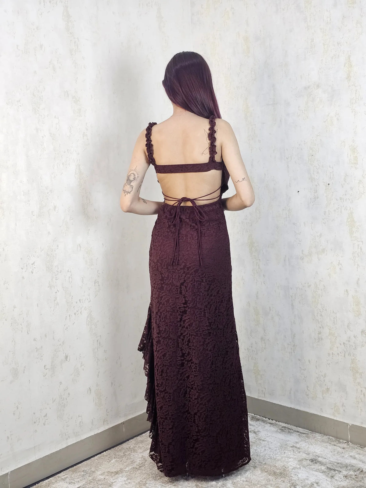 Raschel Backless Lace Maxi Dress