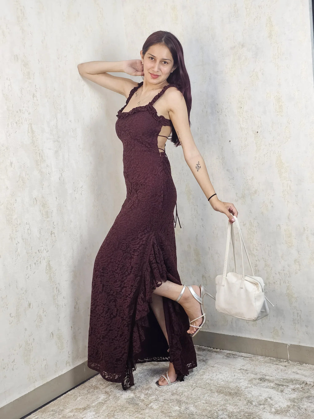 Raschel Backless Lace Maxi Dress