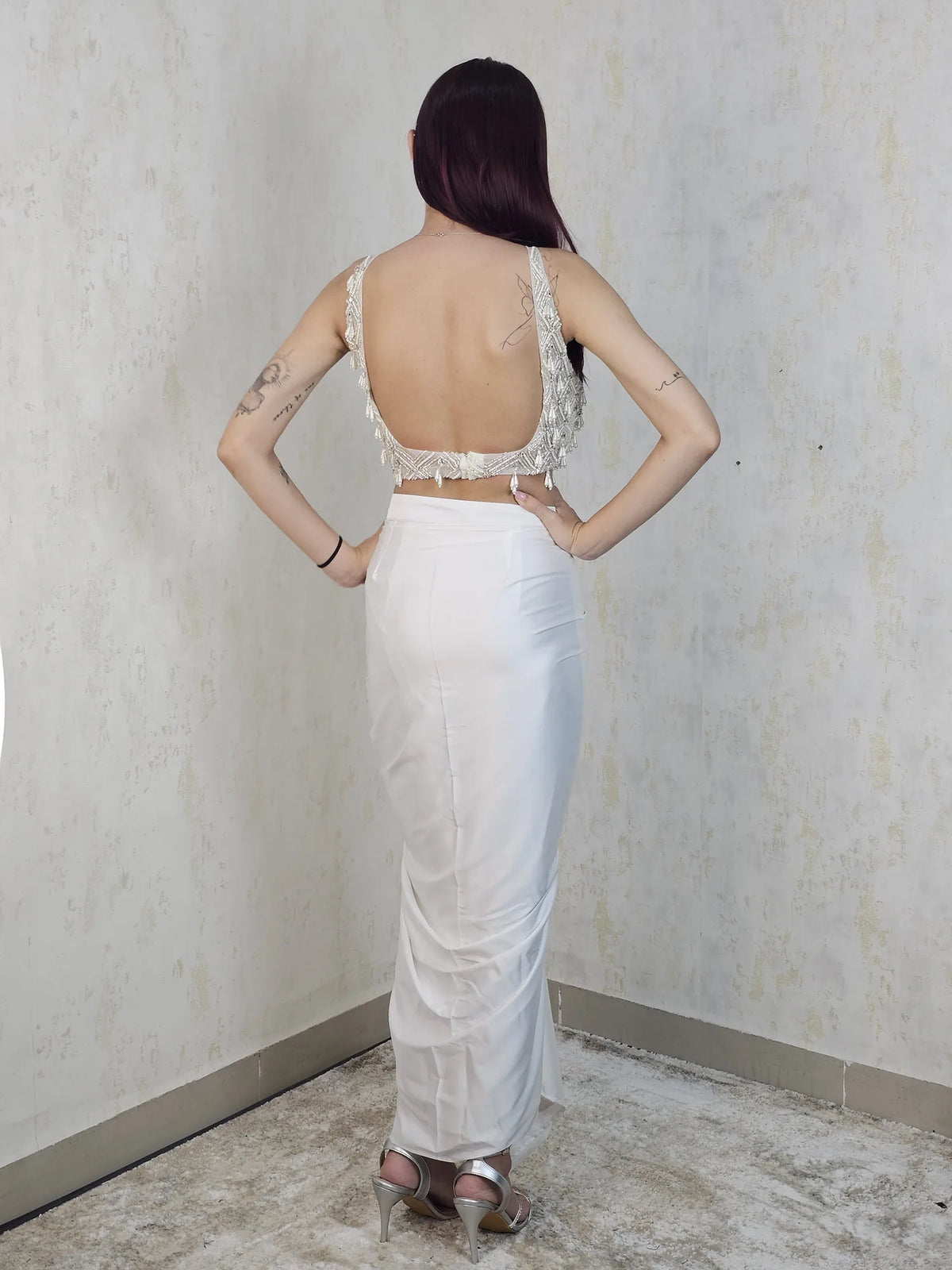 Aurelia Pearl Embellished Draped Pants Set