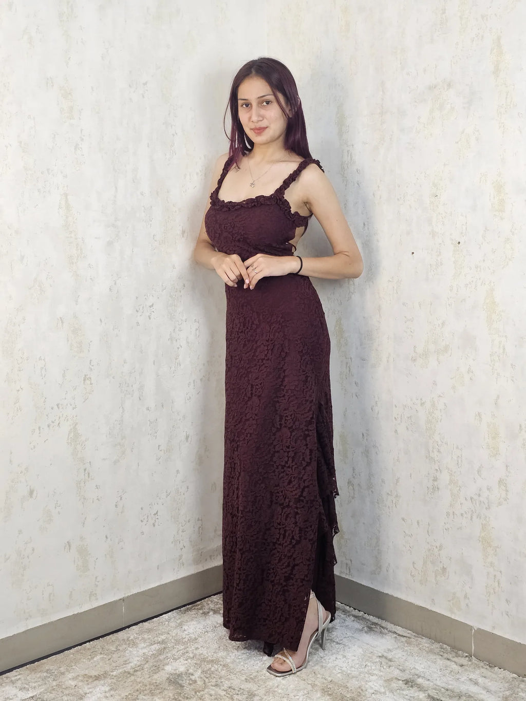 Raschel Backless Lace Maxi Dress