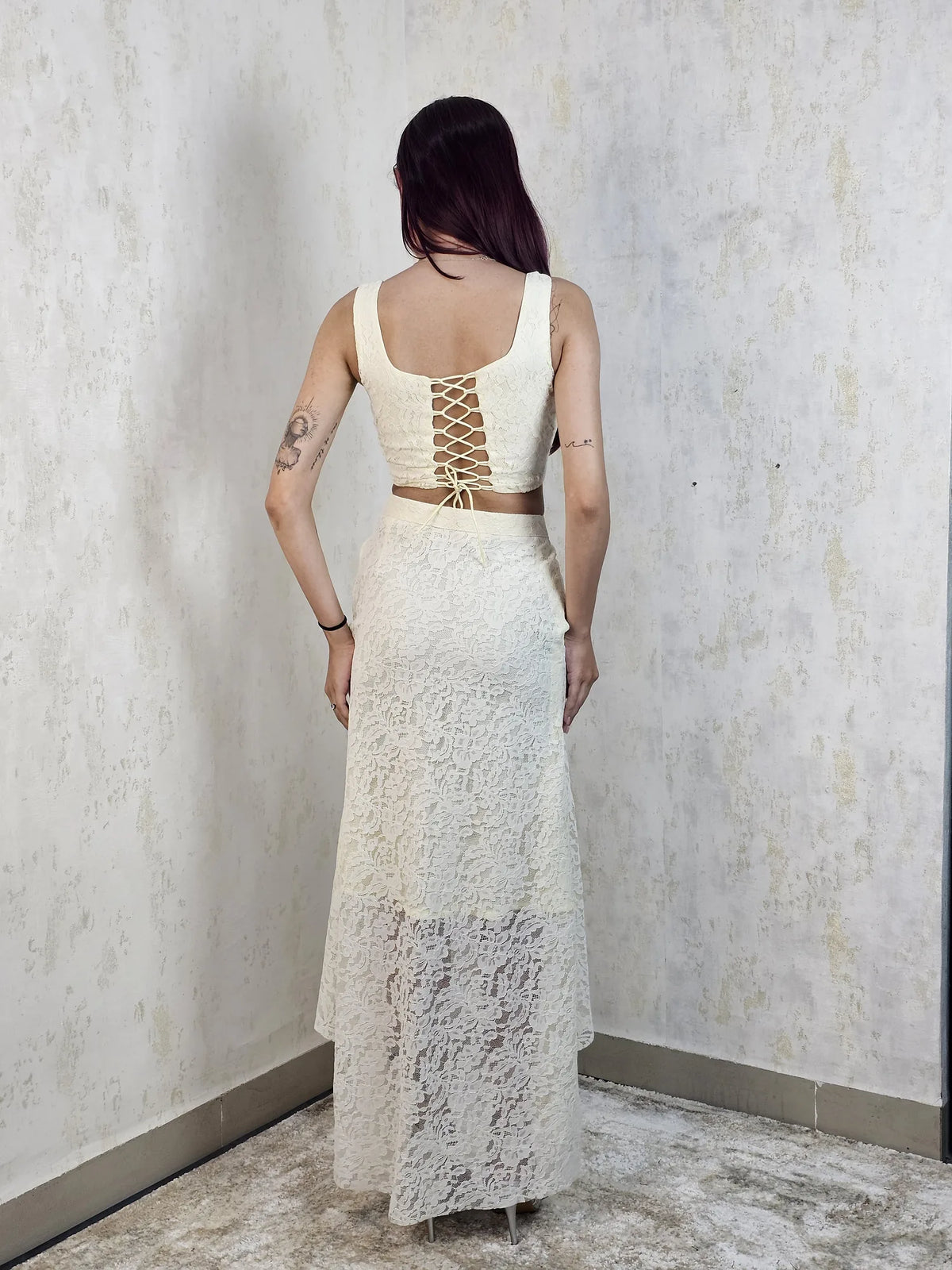 Elara Veil White Lace Two-Piece Maxi Set