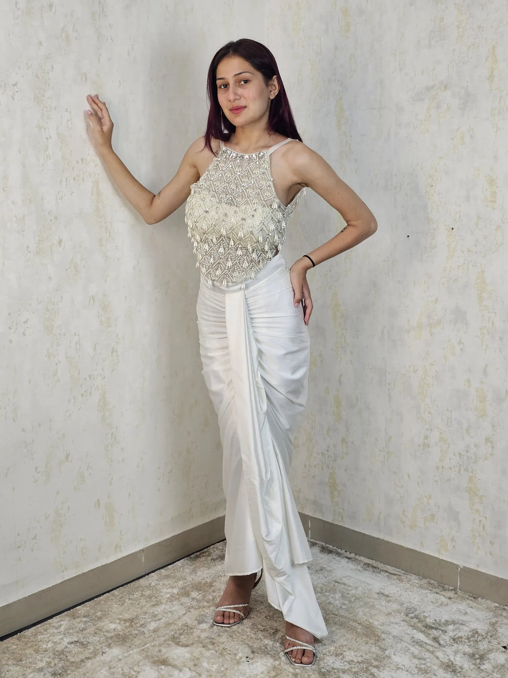 Aurelia Pearl Embellished Draped Pants Set