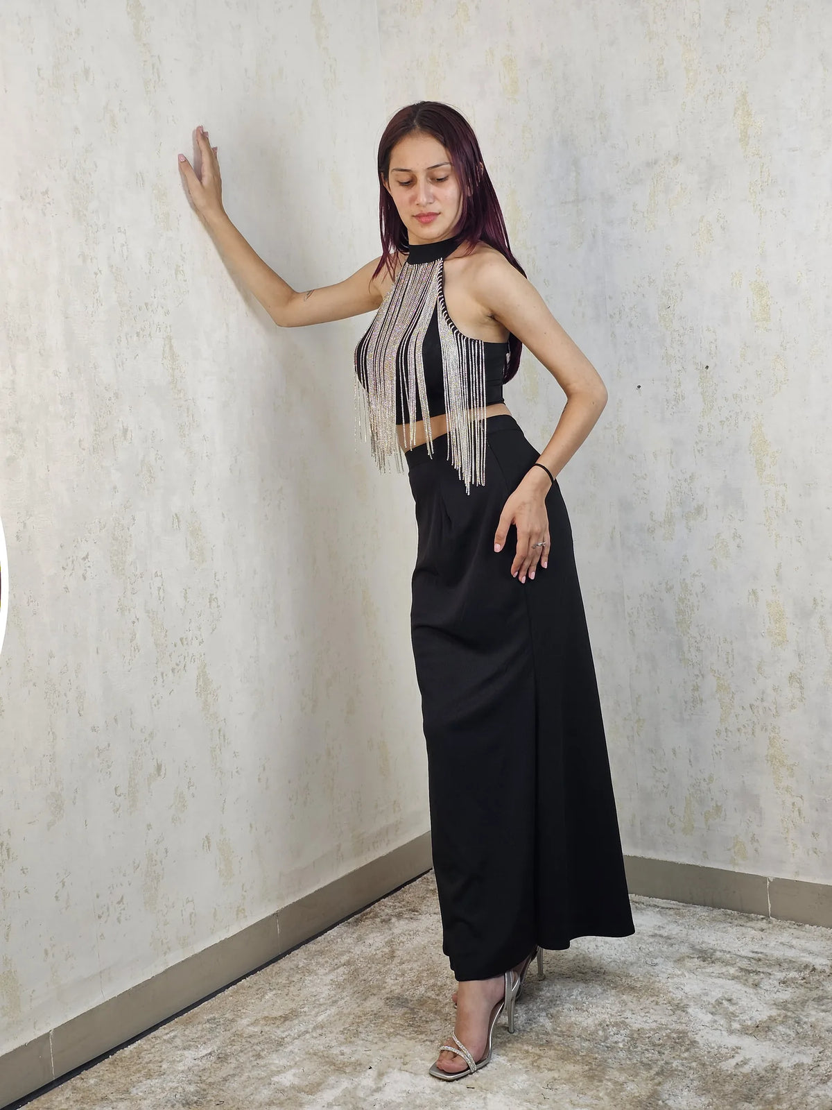 Nyx Élan Black Embellished Two-Piece Maxi Set