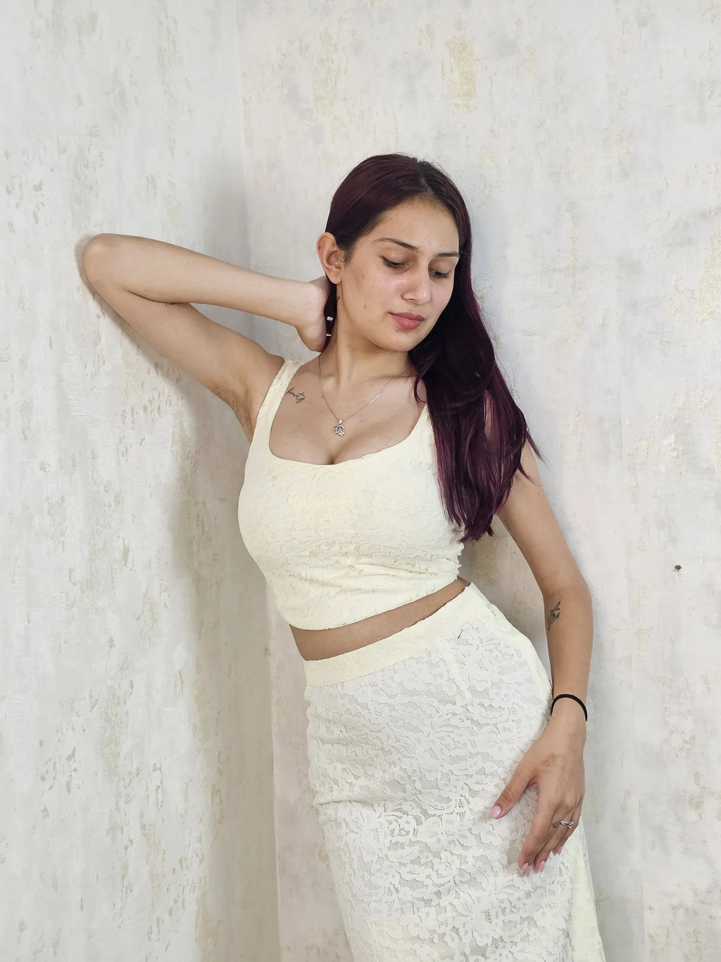 Elara Veil White Lace Two-Piece Maxi Set