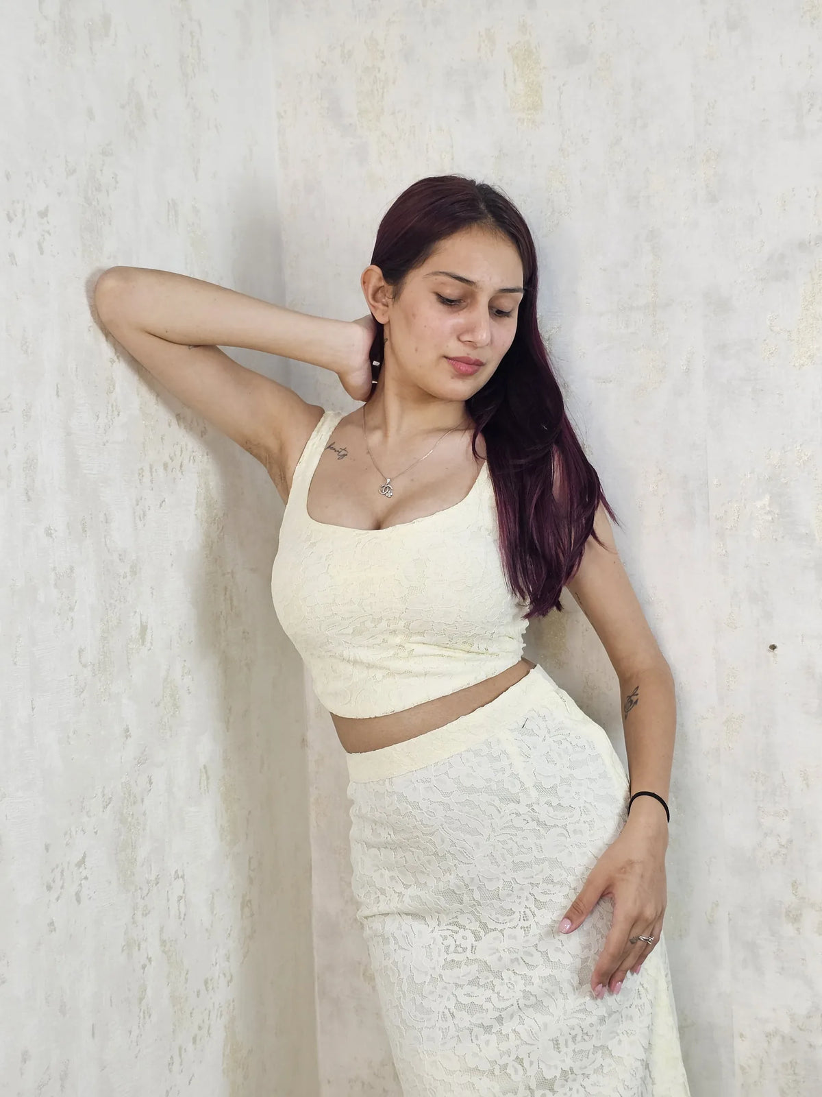 Elara Veil White Lace Two-Piece Maxi Set