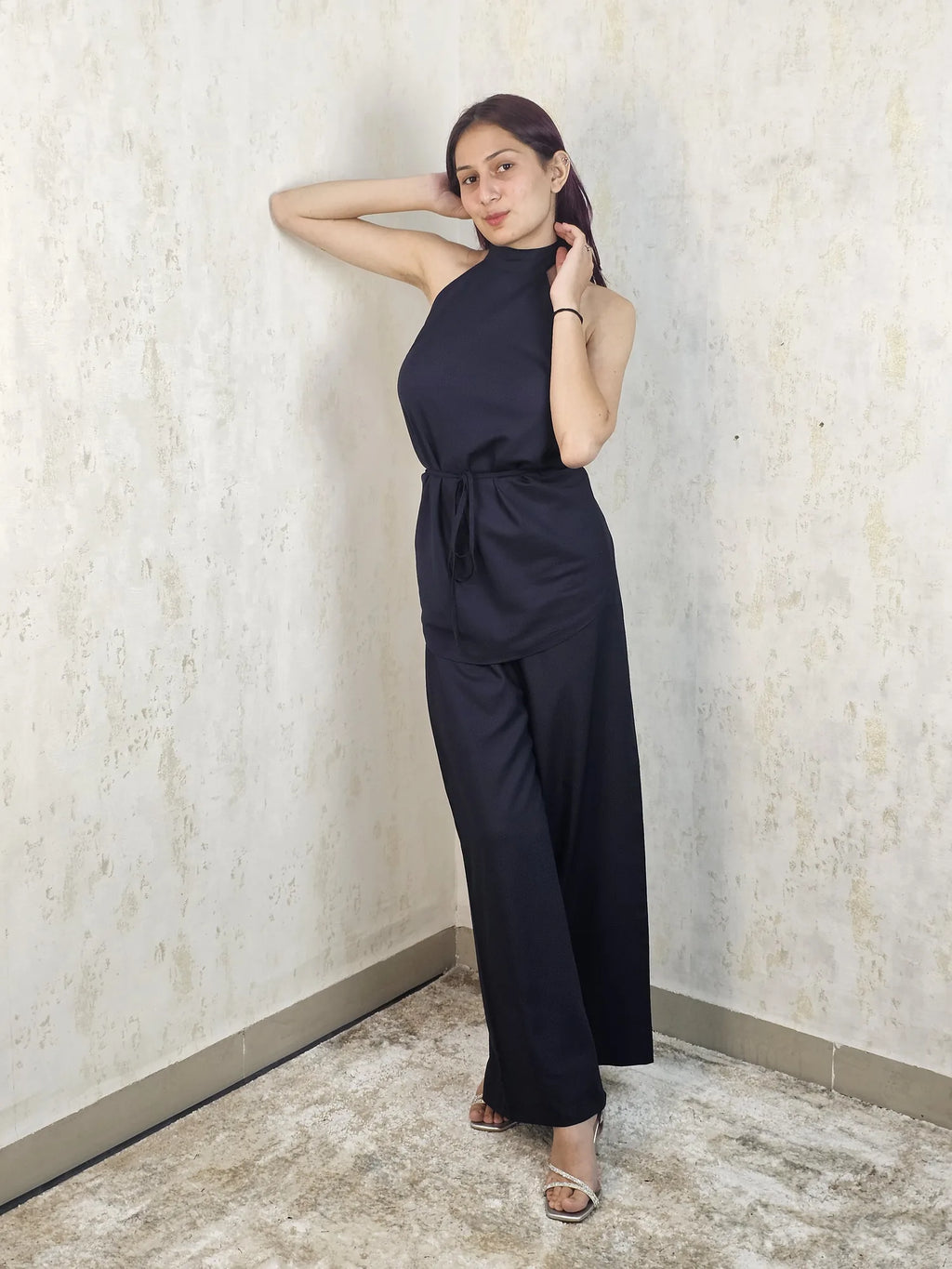 Selene Black Halter Wide-Leg Jumpsuit