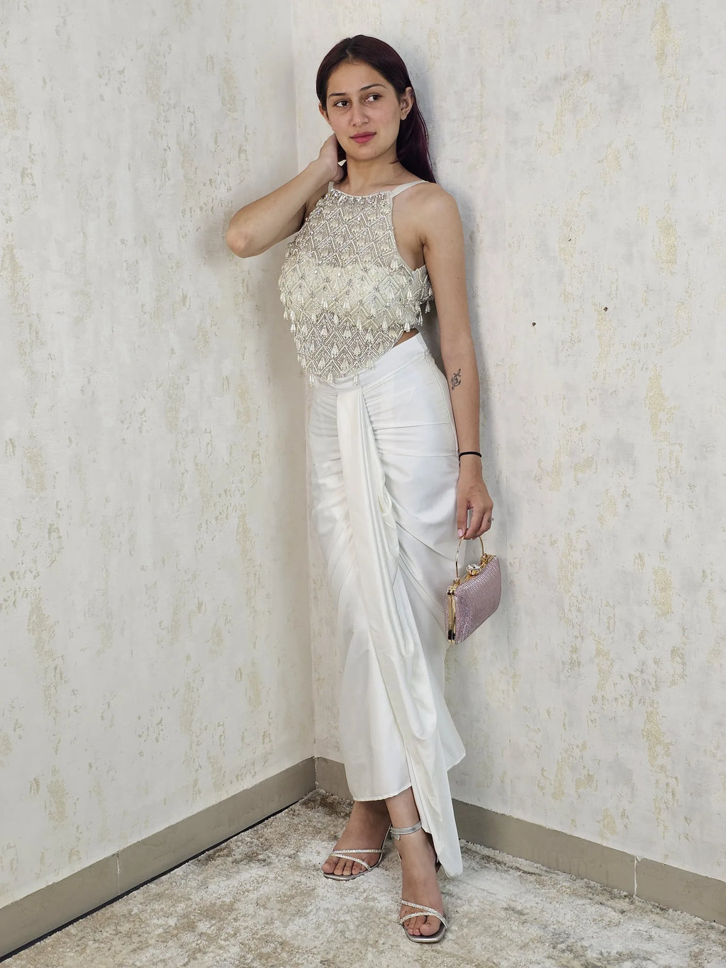 Aurelia Pearl Embellished Draped Pants Set